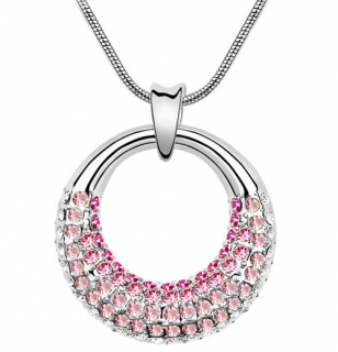 PŘÍVĚSEK KROUŽEK + ŘETÍZEK - SWAROVSKI KRYSTALKY RŮŽOVÉ